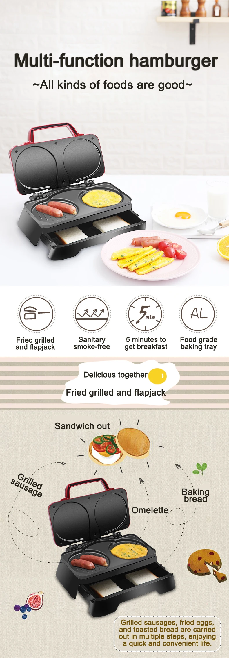DMWD Электрический вафельница булочки торт Dorayaki 3-в-1 машина для завтрака бытовой Яичница сэндвич тостер Креп гриль ЕС и США