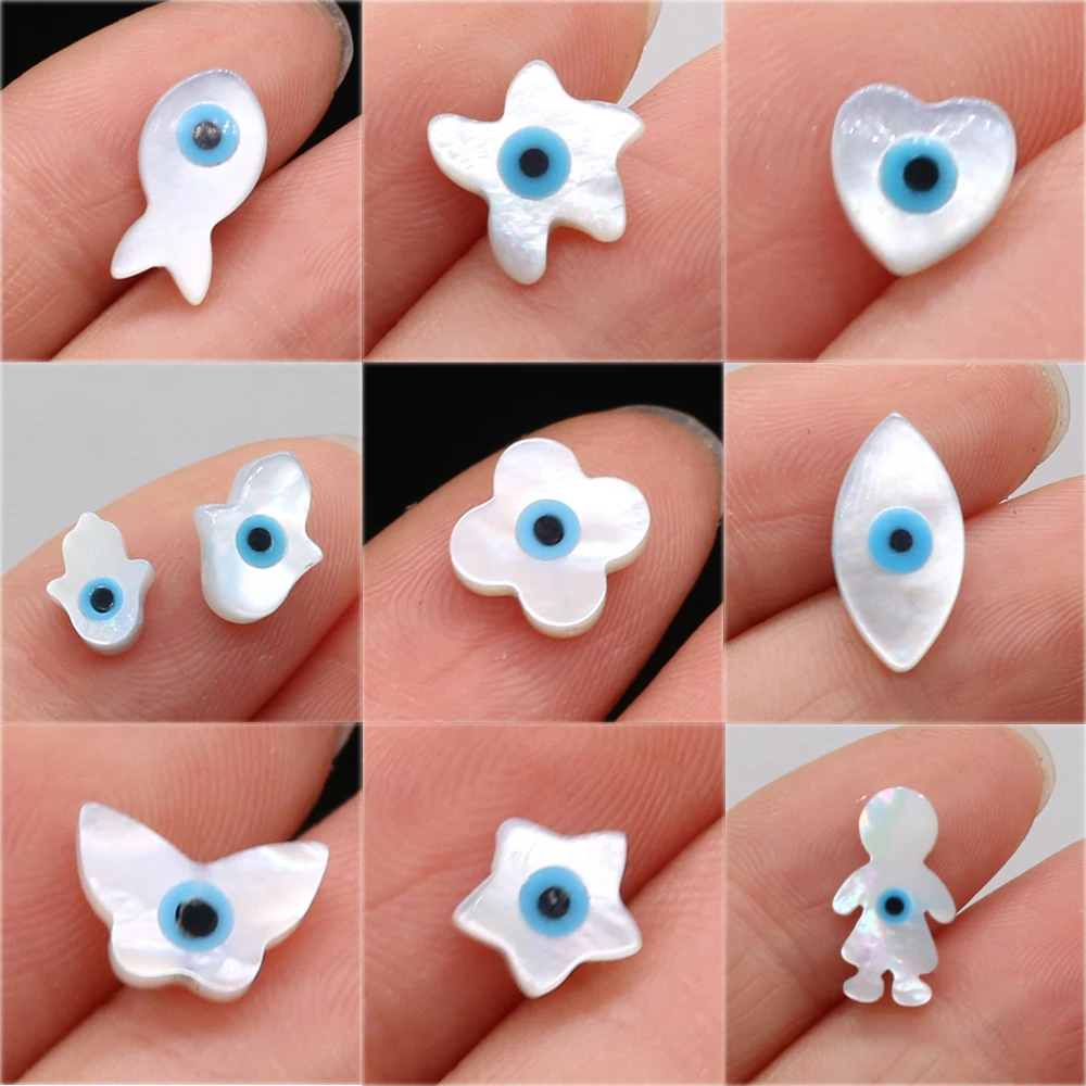 

4Pcs Natural Sea Shell Blue Greek Eye Evil Eye Mother of Pearl Beads Charms for DIY Jewelry Making Necklace Bracelet Accessories