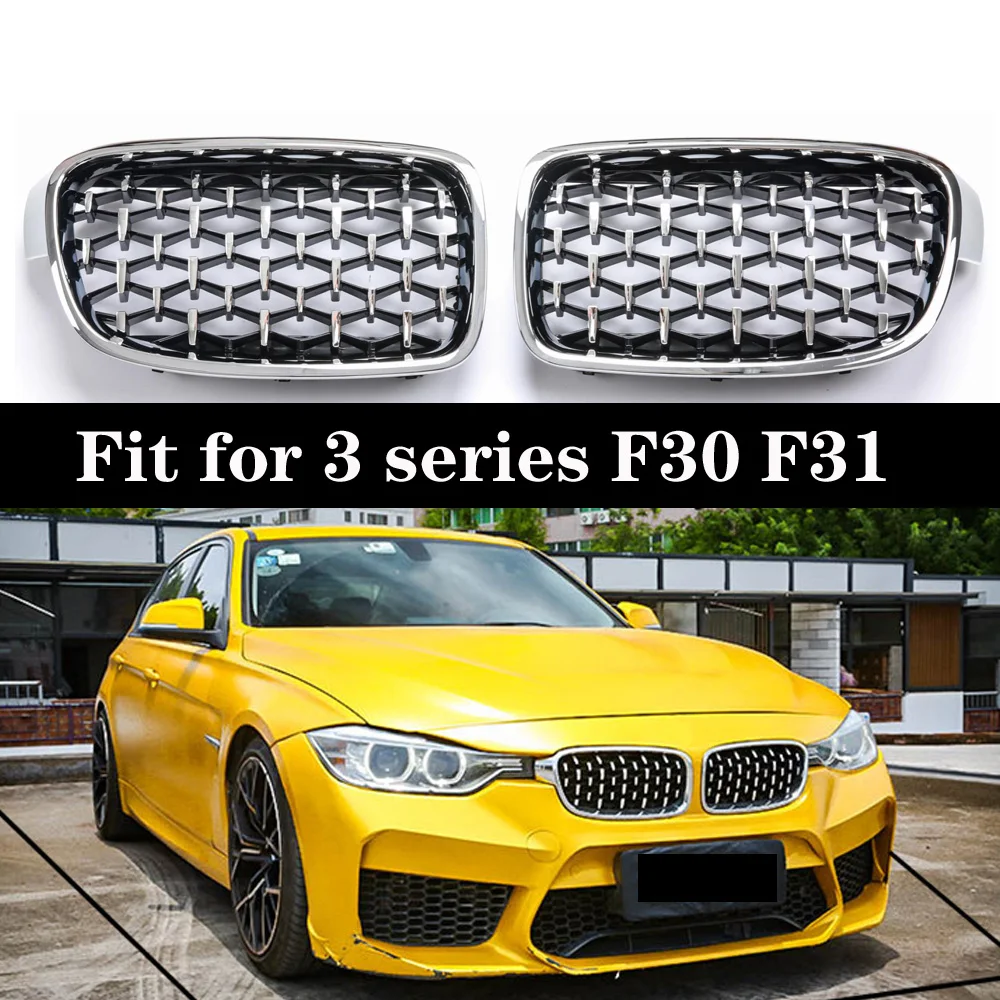 

Pair Diamond Kidney Grille Grills For BMW 3 Series F30 F31 2012-2018