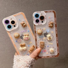 Cute 3D Sweet Bear Phone Case Cartoon Protective Cover Silicone Capa For iPhone 13 12 11 Pro Max 7 8 Plus XS XR X Soft Shell