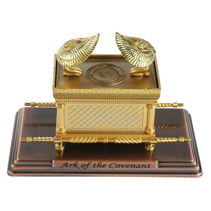 Israel Judaism Alloy The Ark of the Covenant Replica Statue Gold Plated With Ark Contents Aaron Rod