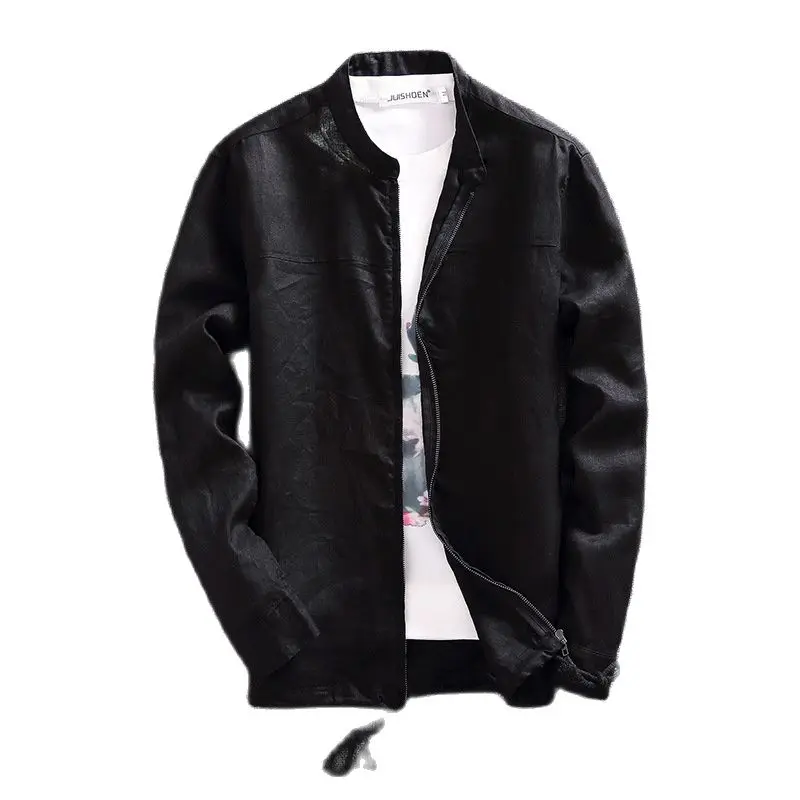 Новая модная повседневная льняная куртка мужская брендовая приталенная тонкая