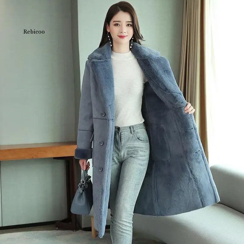 Lamb hair coat female winter Korean fashion New version Loose Fur one cotton jacket Long Deer Suede Clothing Women Outwear