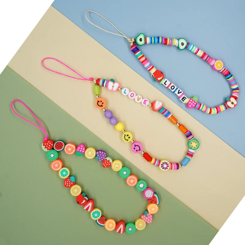 

Bohemian Rainbow Resin Pearl Phone Chain Candy Color Phone Strap Set
