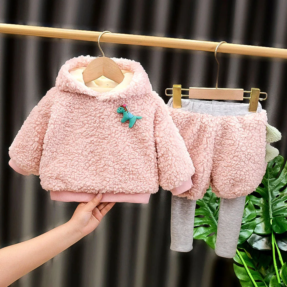

Baby Girl Outfit Set Winter Plus Velvet Thicken Warm Tops + Pants Two Piece Infant Clothing Princess Christmas Kids Suit