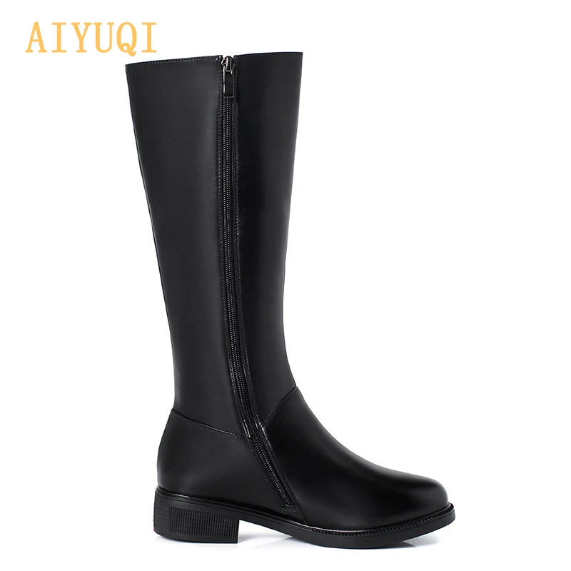 AIYUQI; Новинка года; женские зимние сапоги из натуральной кожи; большие размеры 41, 42, 43; шерстяные высокие сапоги; женские сапоги для верховой езды на молнии