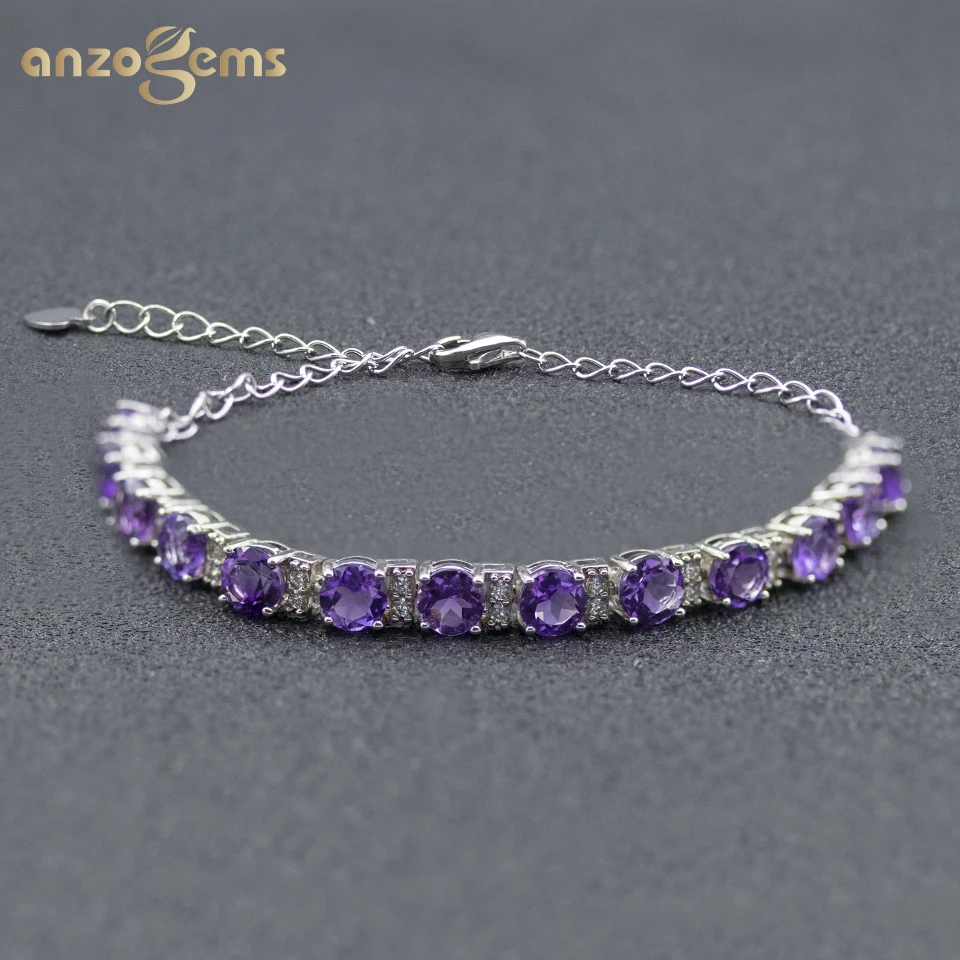 

Anzogems 8.0ct natural amethyst bracelet 925 sterling silver round 5.0mm gemstone fine jewelry for women elegant bracelets 2020