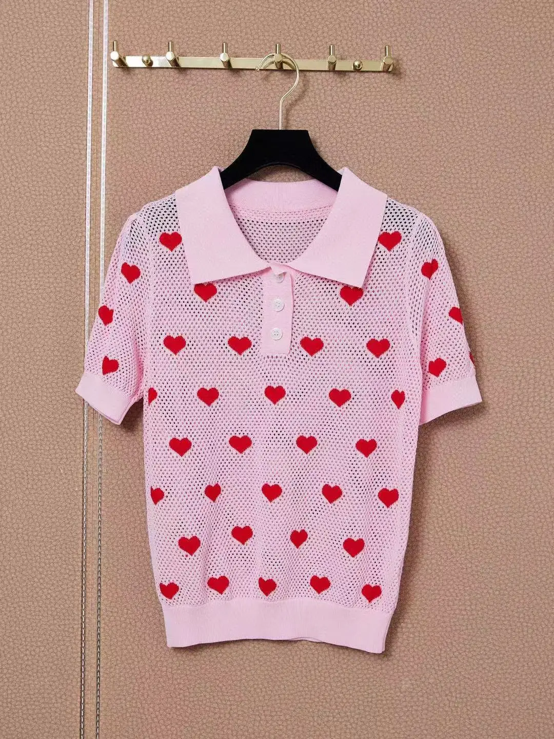 

Knitted Pullovers Ladies 2021 Summer Clothes Runway Fashion Designer Hollow Out Cute Short Sleeve White / Black / Pink Jumpers