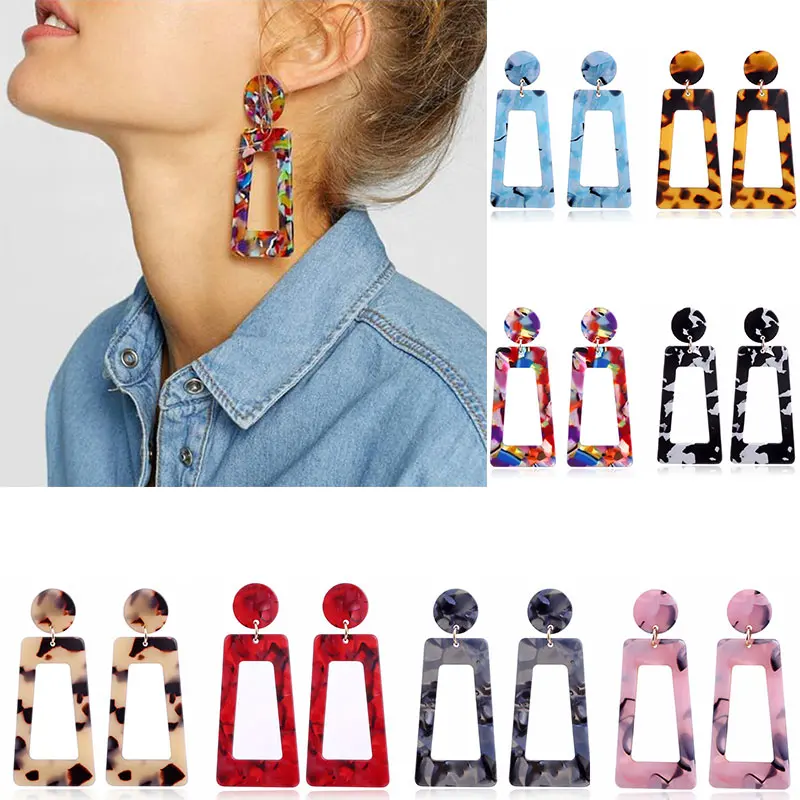 New Trapezoid Big Long Acrylic Nails Acetate Drop Earrings For Women Boho Colorful Rectangular Tortoise Jewelry | Украшения и