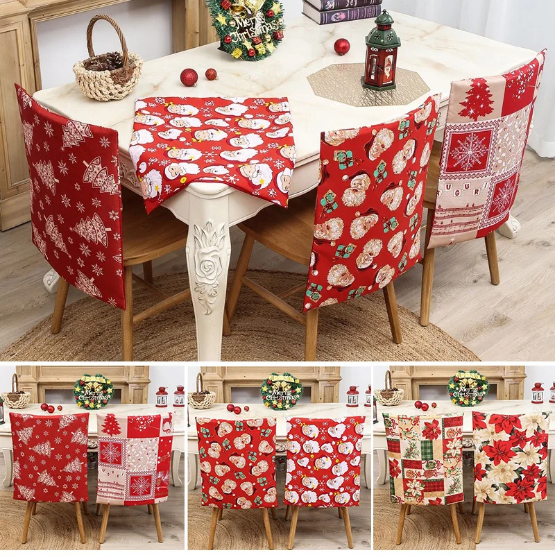 

Christmas Chair Covers Santa Snowflake Gift Christmas Tree Pattern Chair Slipcover For Dining Room Holiday Party Decor TB