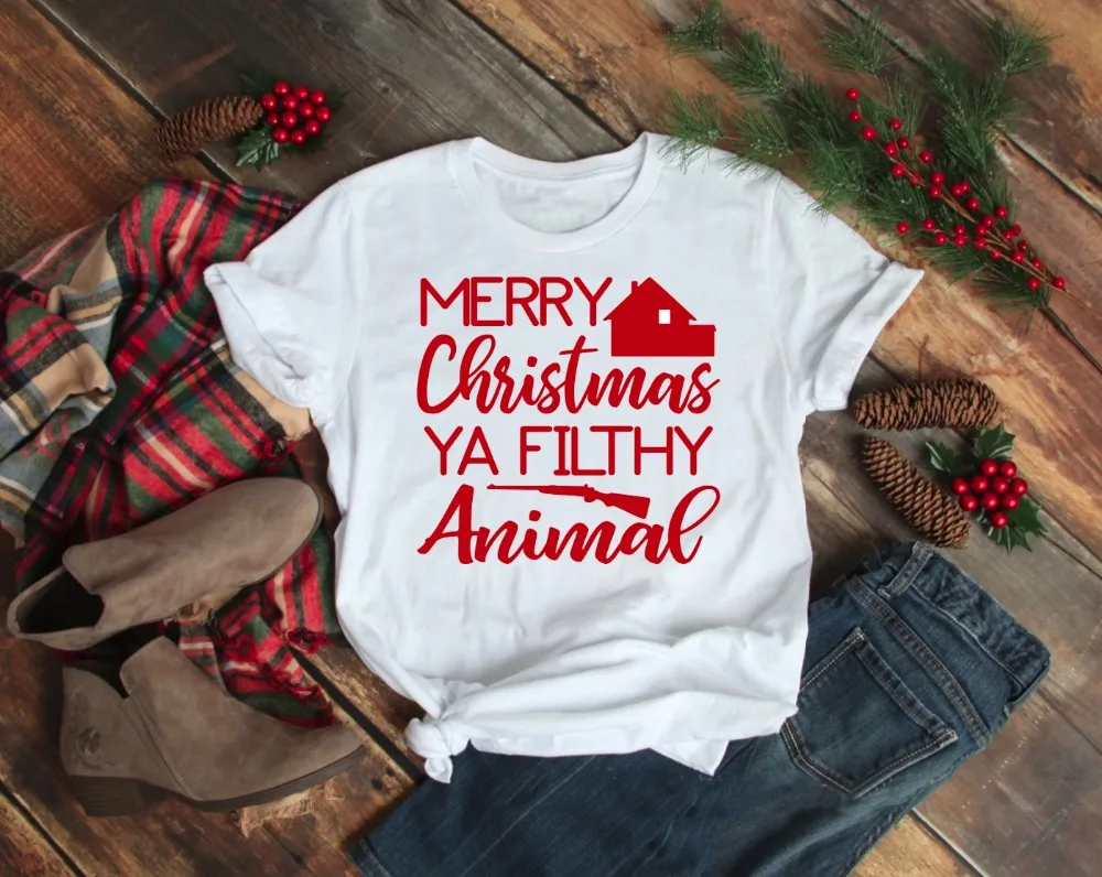 

Funny Graphic Casual Aesthetic Tumblr Shirt Tees Merry Christmas Ya Filthy Animal Unisex T-shirt Home Alone Christmas Movie Gang