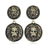 european and american fashion exaggerated alloy earrings new lion head bronze earrings female high quality texture earrings c030