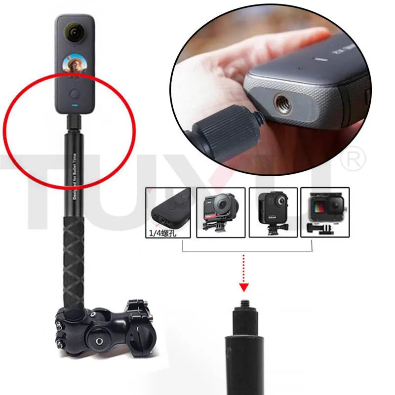 TUYU Motorcycle Bicycle Invisible Handlebar Mount Bracket Monopod for GoPro Max Insta360 X2 R Sony Camera Moto Bike Accessories |