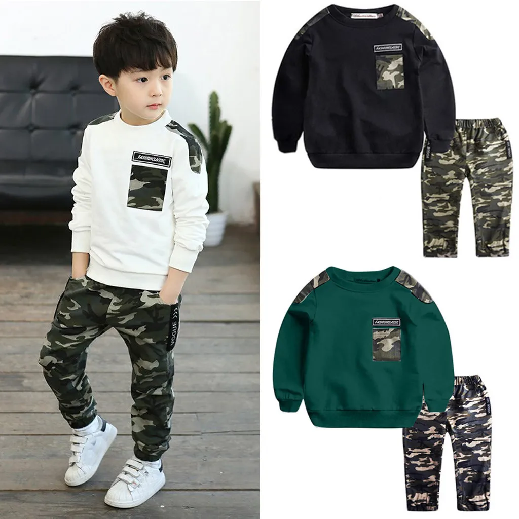 

Clothes for newborns baby boy clothes Letter Tracksuit Camouflage Tops Pants boy sets 2PCS Outfits Set для новорожденных E1