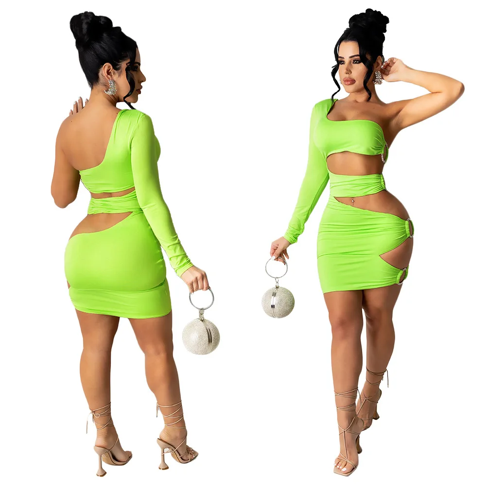 

Летнее женское сексуальное облегающее однотонное платье без бретелек с одним рукавом для ночного клуба и девушки