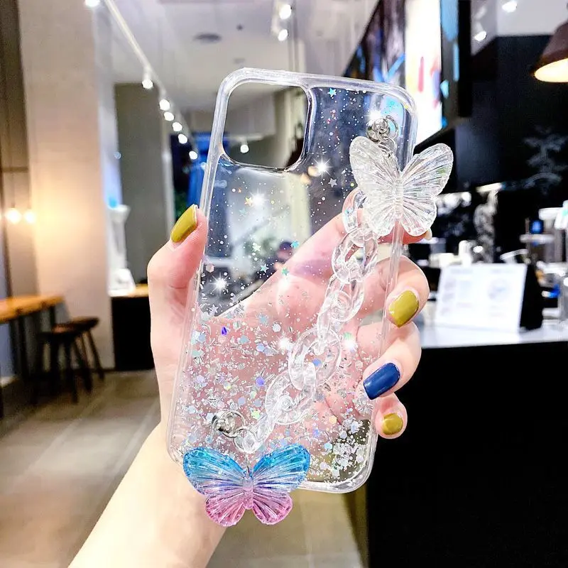 Прозрачный чехол с кристаллами и бабочками на запястье для iPhone 12 Pro Max mini 11 7 8 6 Plus |
