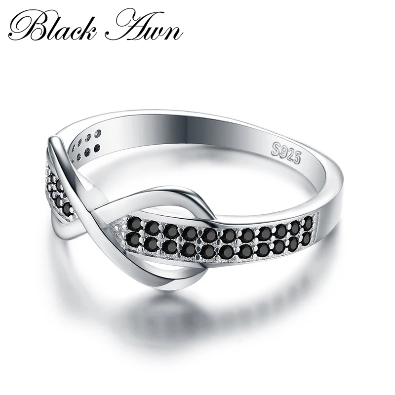 [Черный AWN] 925 пробы серебряные ювелирные изделия Модные обручение Bague для женщин Свадебные кольца C090