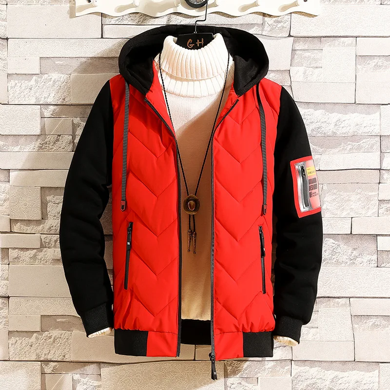 2020 New Men'sParka Casual Jacket Fashion Color patchwork Outwear Thicken And Warm hooded Coat