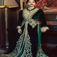 luxury green morrocan kaftan evening dress with beaded crystal sexy v neck long sleeve prom dresses 2020 velvet long forma dress