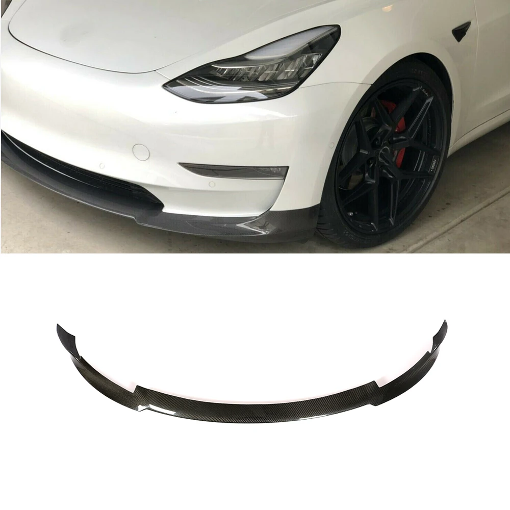 Glossy Carbon Для Tesla модель 3 база седан большой дальности седан 4-двери- углеродного волокна переднего бампера для губ сплиттеры спойлер - Цвет: Glossy Carbon
