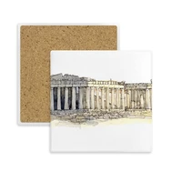 acropolis of athens of greece square coaster cup mug holder absorbent stone for drinks 2pcs gift