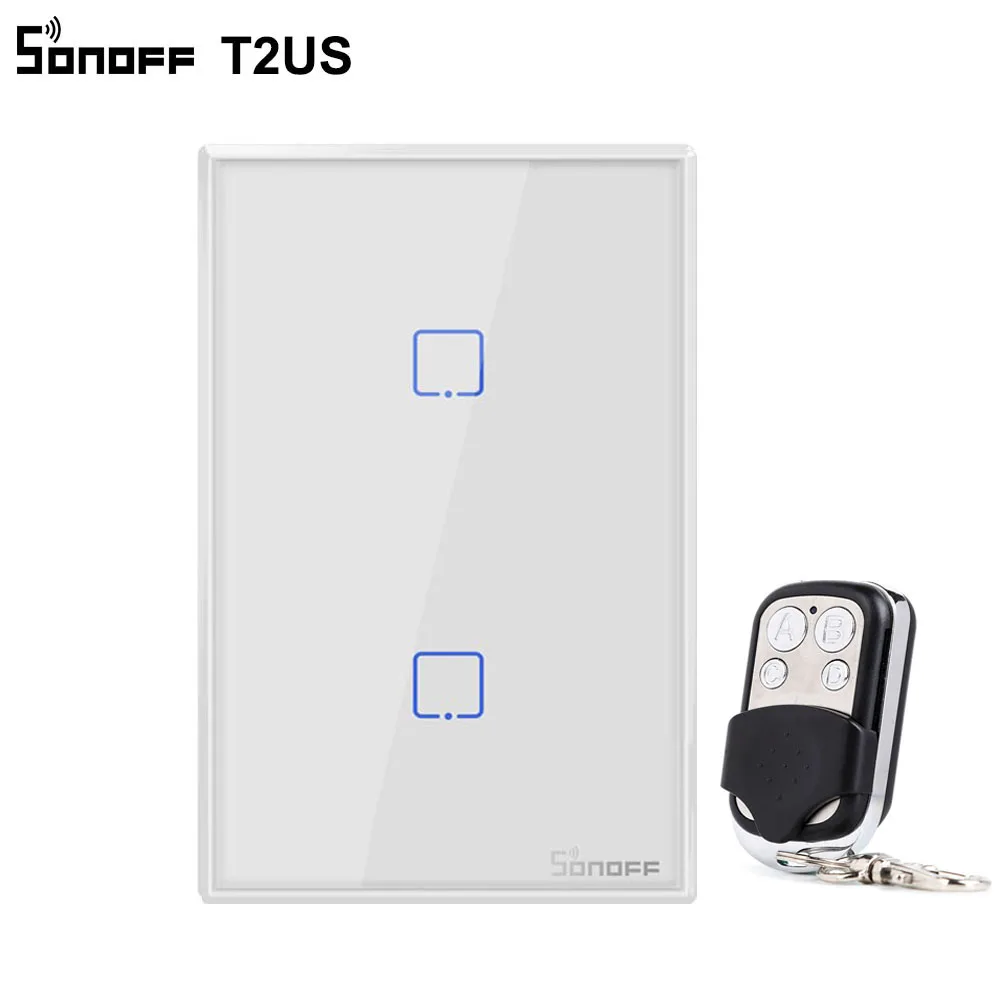 2gang with RC Sonoff T2 1 2 3 банда умный WiFi сенсорный переключатель панель США WiFi RF/APP/Touch управление настенный светильник переключатель умный дом работает с Alexa - Комплект: 2gang with RC