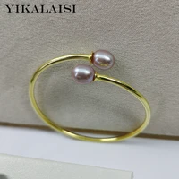 yikalaisi 925 sterling silver jewelry for women elastic bracelet natural freshwater pearl adjustable size silver gold color