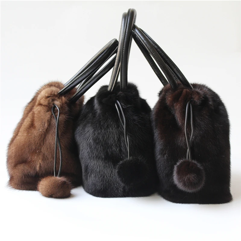 Женская наплечная сумка IANLAN из натуральной кожи и меха норки с ручкой сверху IL00548