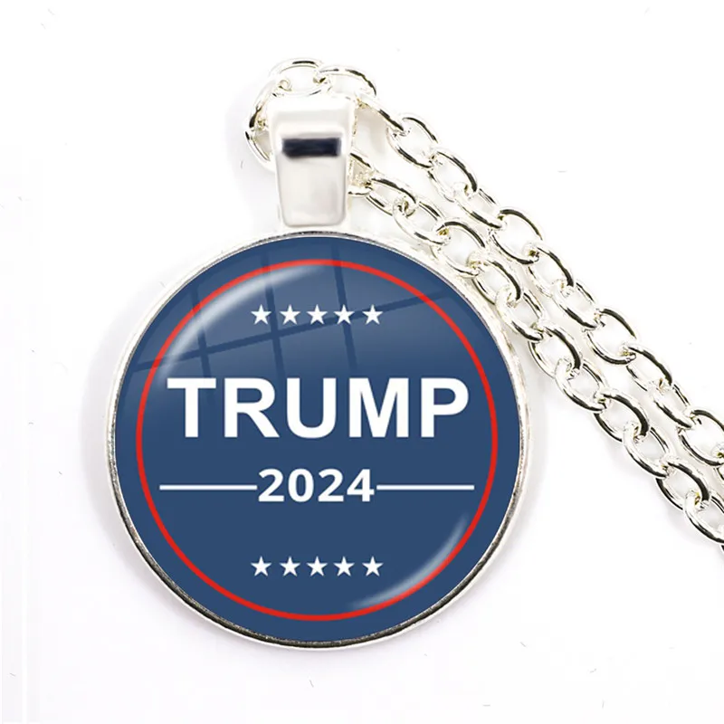 Трамп 2024 ожерелье коллекция выборов США 25 мм стеклянный кабошон посеребренный