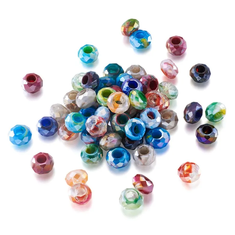 100 шт 14 мм смешанные цвета большое отверстие Стеклянные европейские бусины для
