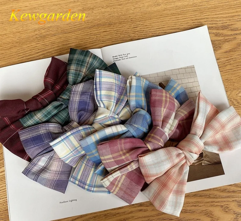 

Kewgarden Children's grid new candy color big bow hairpin girl spring clip hair accessories 5pcs