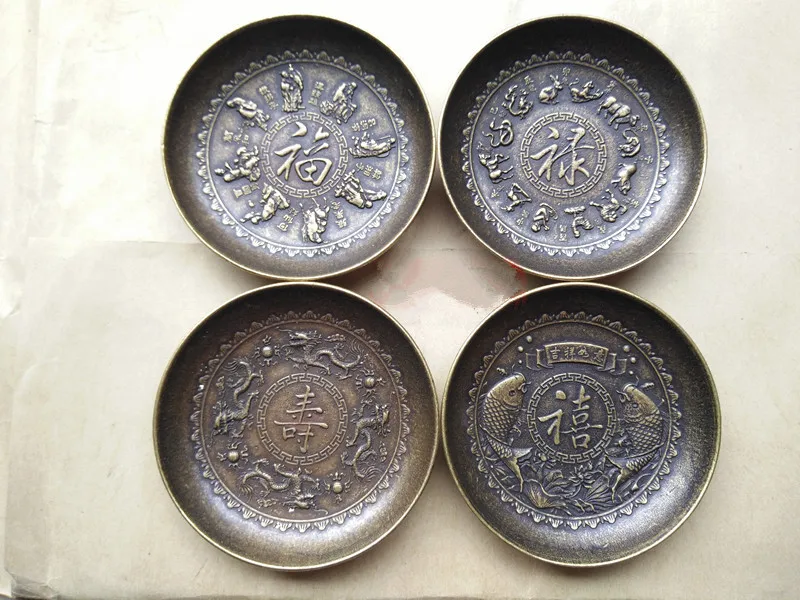 

Античная пластина из чистой меди fulushou Xi с изображением дракона, Феникса и рыбы, стиль xuanzi