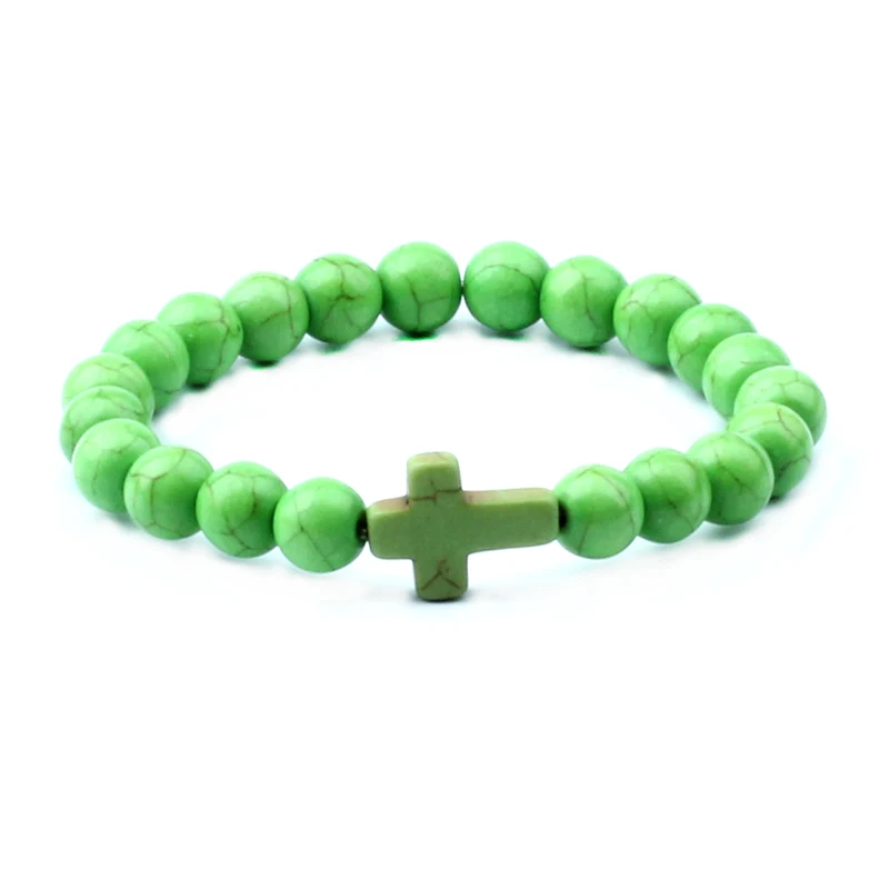 Очаровательный натуральный камень браслет крест черный Лава украшенный бисером