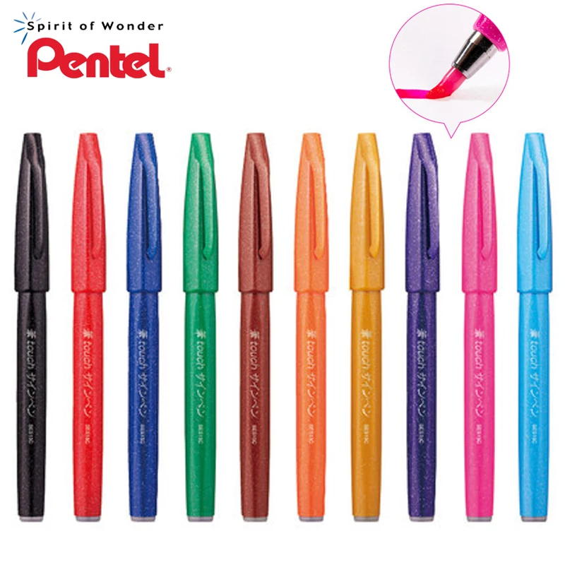 3pcs Pentel TOUCH Color Marker Beauty Pen Art Word Painting Special Signature DIY Greeting Card Letter brush English flower body
