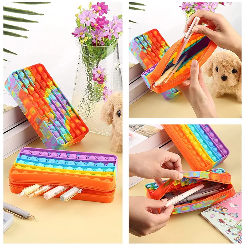 Agrotera 10 Pieces Soft Silicone Pencil Case Box Pouch Fidget Sensory Large Capacity Storage Bag Toy for School Kids Girls Boys |