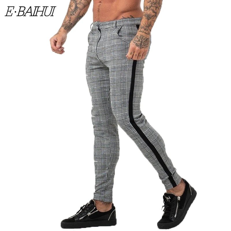

E-BAIHUI повседневные брюки мужские модные трендовые Маленькие ноги в клетку брюки хип-хоп уличный стиль S-2XL