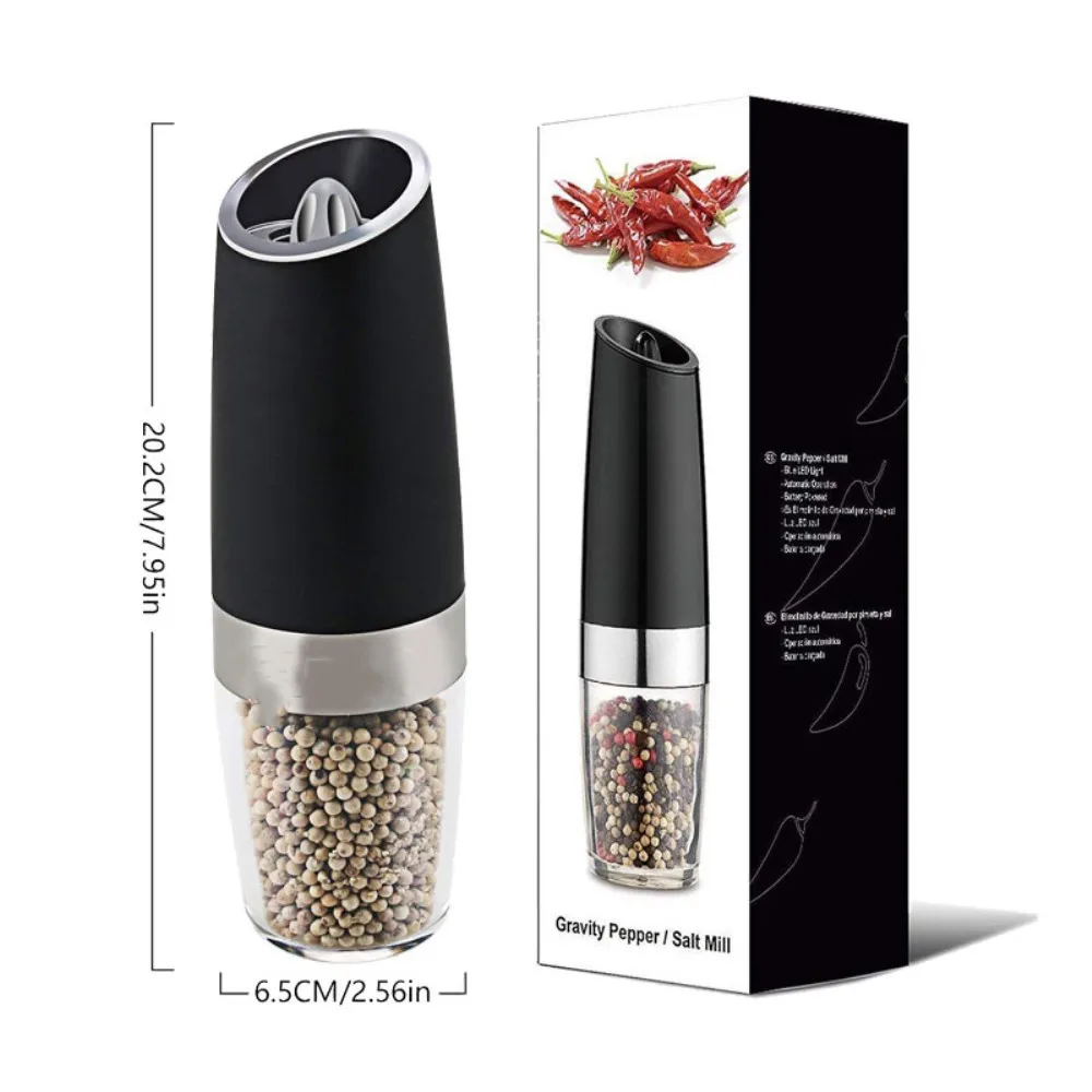 

Stainless Steel Battery Operated Gravity Electric Pepper Grinder Salt Mill Automatic Spices Mill with Blue Led Light