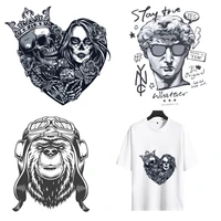 fashionable black printing pattern punk ghost bride statue david heat transfer clothing t shirt printing fusible patch for men