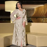 dubai abaya jalabiya women fashion chiffon golden print arabic muslim dress party evening bridal morrocan kaftan ramadan
