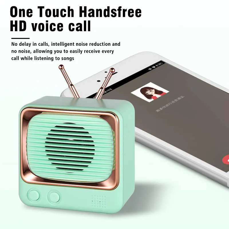 DW02 Bluetooth 5.0 Wireless Speaker with Mic Handfree Portable Retro TV Shape Loudspeaker HIFI 4D Sound Music TF Card | Электроника