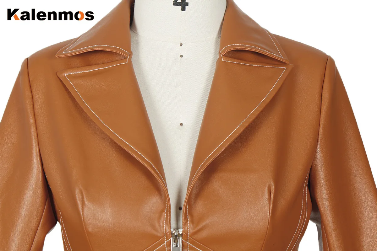 

PU Leather Coat Women Woolen Jacket Spring Fall Winter Top Slim Korean Streetwear Moto Biker Punk Outwear Abrigos Mujer Invierno