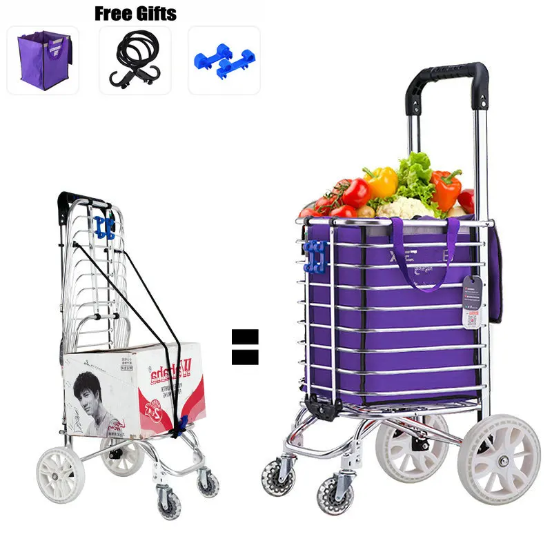 Lightweight 3KG Household Shopping Cart with 35L Large Capacity, 16cm Wheel Portable Shopping Cart Suit For Flat Ground