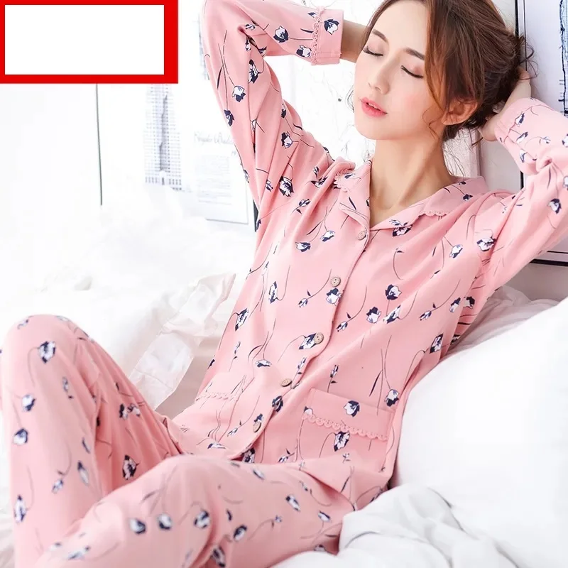 Cotton pajamas women's autumn and winter cotton long-sleeved Korean style lapel home service women's spring suit women