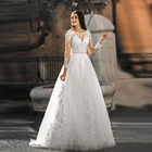 Женское кружевное платье с открытой спиной, ТРАПЕЦИЕВИДНОЕ свадебное платье из тюля с длинным рукавом, модель 2020 года