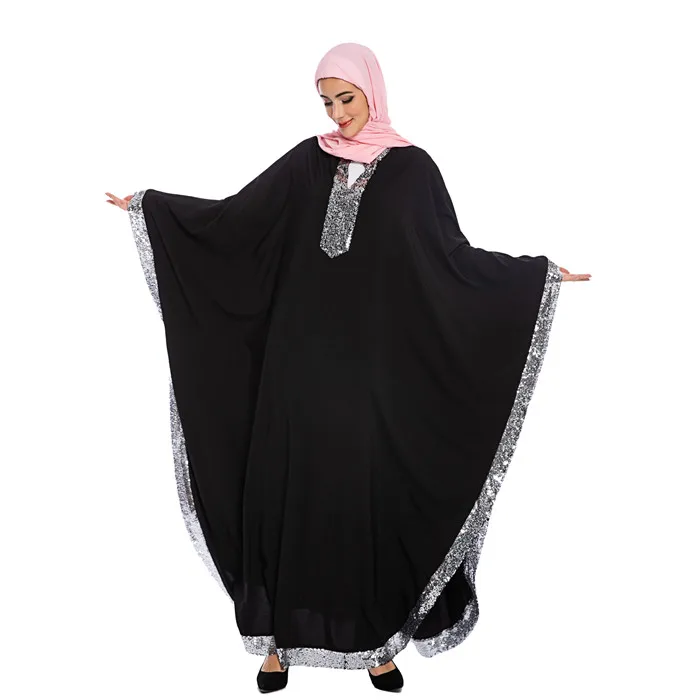 Черный Мусульманское платье-хиджаб с блестками abaya s Djellaba Femme кафтан марокканский кафтан Дубай турецкие платья ислам одежда для женщин Оман - Цвет: Черный