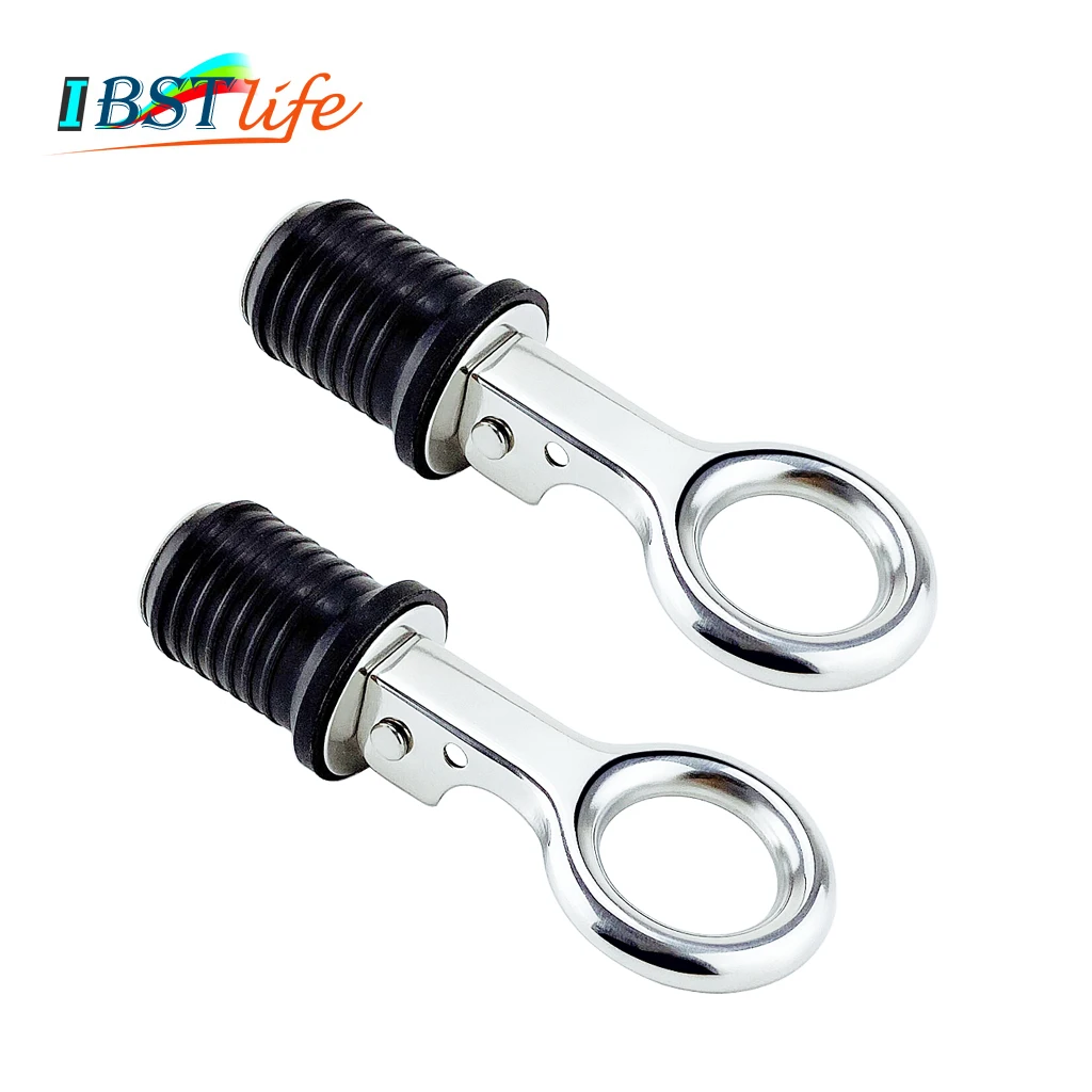 

2X StainlessSteel 304 Handle Rubber Drain Plug Snap Tight Flip Style Hull Livewell bilge transom seawall marine boat accessories