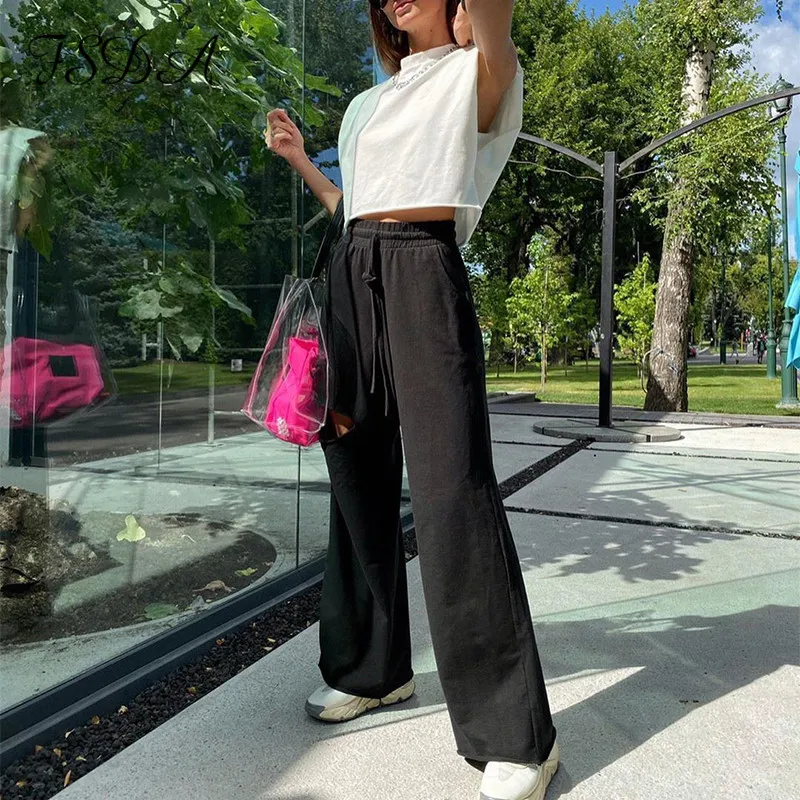 Женский укороченный топ без рукавов FSDA черный костюм-двойка цвета хаки и длинные