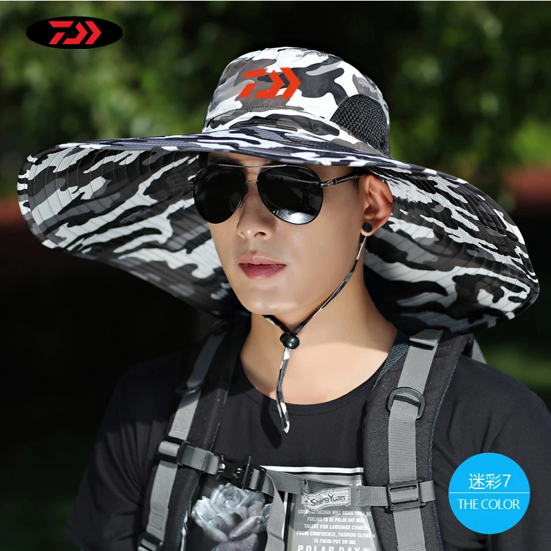 

2020 Daiwa Fishing Hat Fashionable Outdoor Climbing Fisherman Hat UV Protection Sunshade Hat Big Eaves Adjustable Camouflage Hat