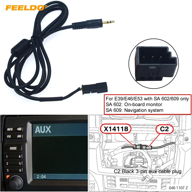 FEELDO 10 шт. 3 5 мм разъем для контактный AUX жгут проводов BMW E39/E46/E53 с навигационной
