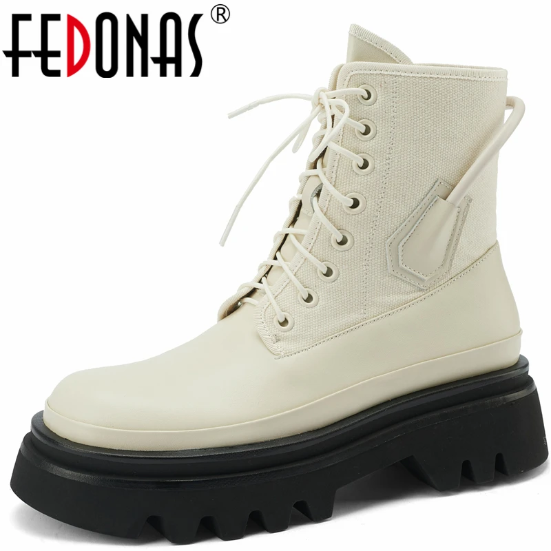 

FEDONAS Leisure Neutral Lace-Up Women Ankle Boots Platforms Autumn Winter Popular Fashion Genuine Leather Shoes Woman Newest